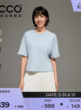 ECCO爱步华夫格T恤26简约时尚运动休闲圆领防晒短袖女士ES261T031