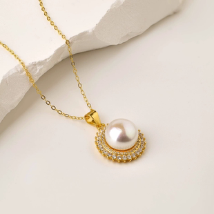 凌溪珠宝 金太阳小众设计简约通勤百搭珍珠项链诸暨天然淡水珠