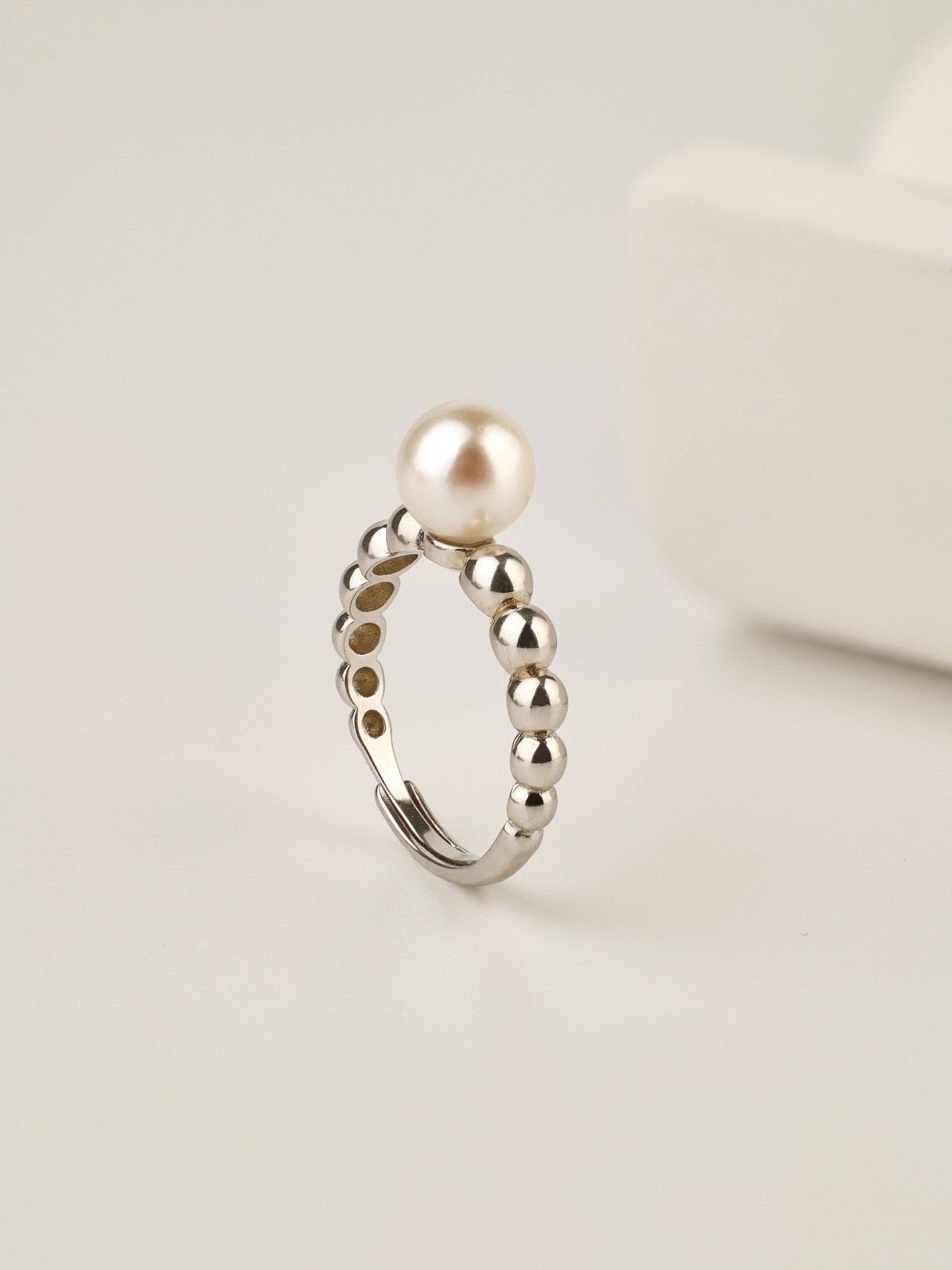 凌溪珠宝 | akoya珍珠戒指纯银素圈开口可调节6-7天然海水珍珠