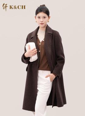 K&CH纤牌女装/时尚高端双面呢羊毛大衣长款通勤外套女8422C815J1