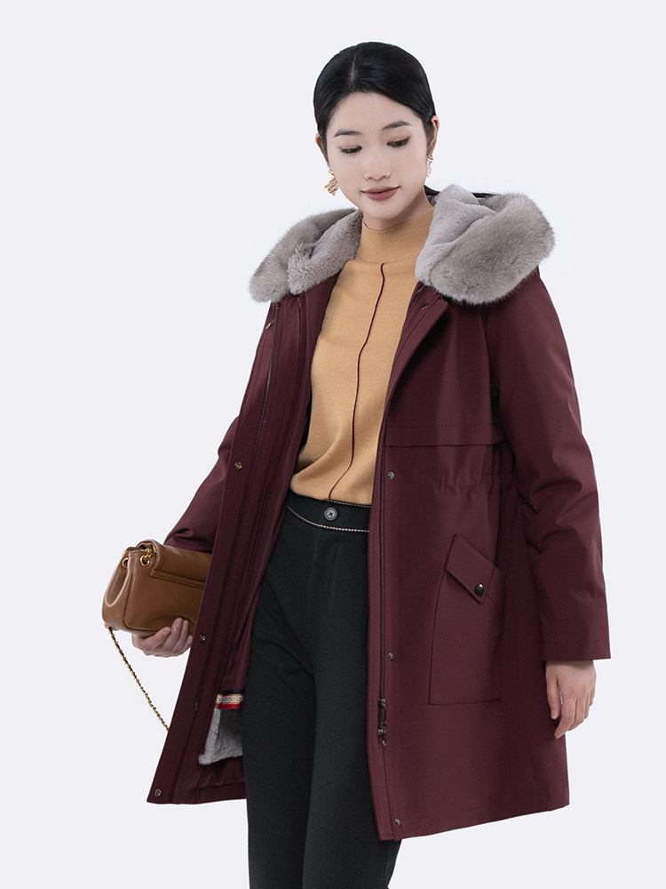 k&ch纤牌女装3冬季新款厚实水貂皮草派克服中长款8322pg924e1