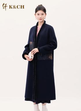 K&CH纤牌女装\时尚气质双面呢羊毛国风大衣水貂毛外套8422C811J1