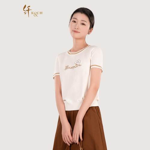 K&CH纤牌字母短袖针织衫