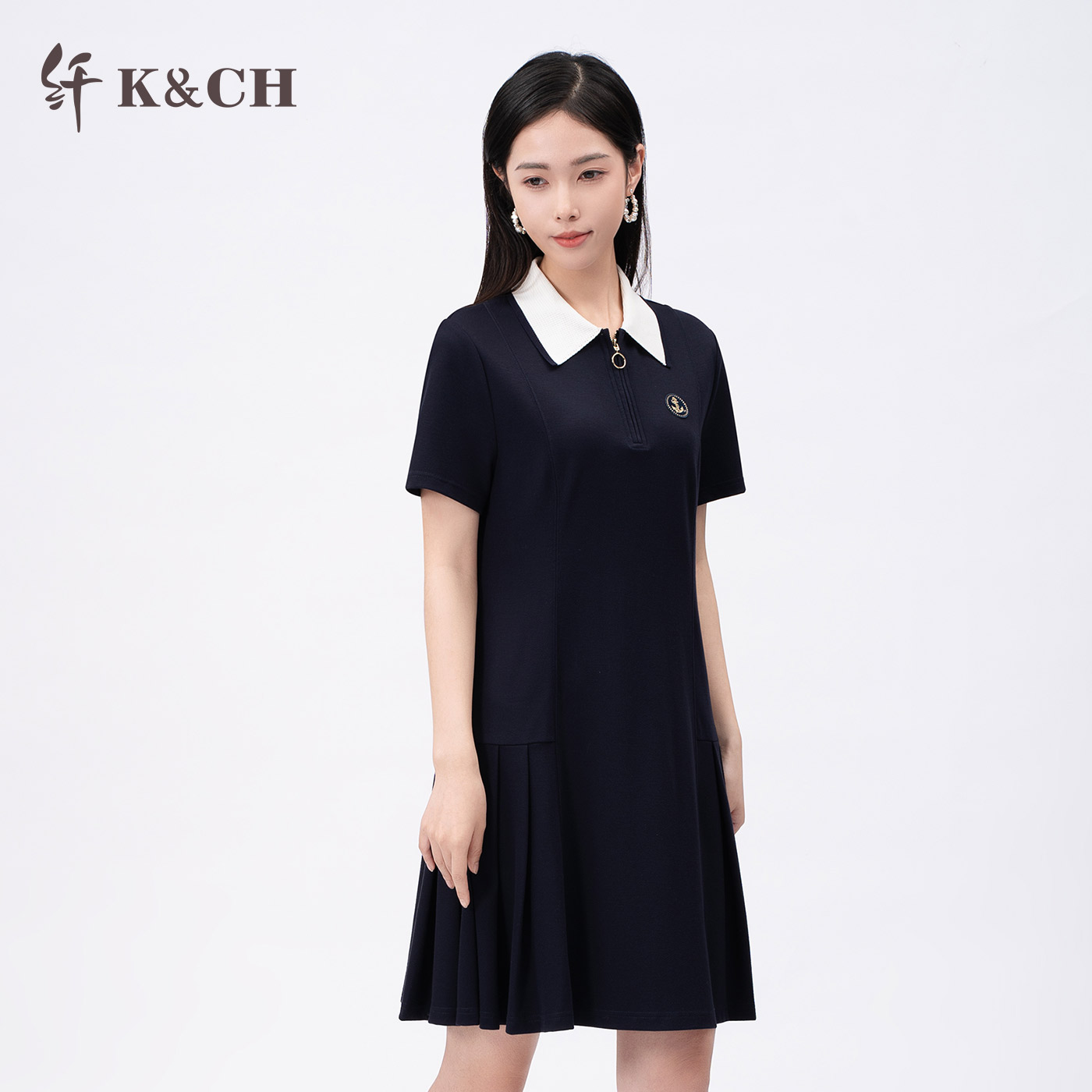 K&CH纤牌修身显瘦拼接连衣裙