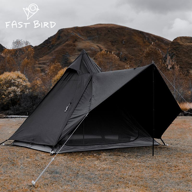 高级户外帐篷4一6人两室一厅天幕露营便携折叠印第安金字塔尖塔帐