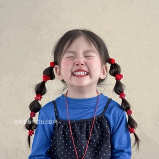 韩系红色儿童扎发小皮筋女童头饰碎发发绳百搭发圈不伤发发饰女孩