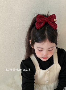 圣诞新年红色儿童发圈发夹公主蝴蝶结过年发饰女宝宝头饰女童头绳