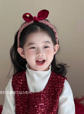 儿童新年头箍女童蝴蝶结头饰小女孩不勒头发捆宽边红色款公主发箍