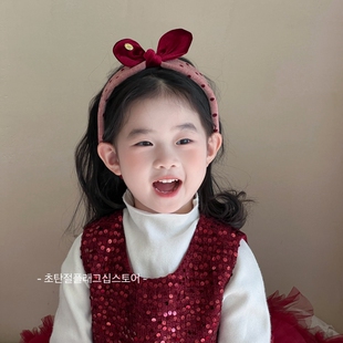 儿童新年头箍女童蝴蝶结头饰小女孩不勒头发捆宽边红色款公主发箍
