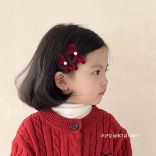 女童新年发饰蝴蝶结刘海碎发夹儿童发卡宝宝过年红色公主头饰韩版