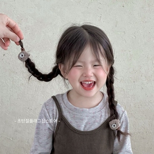 ins风韩系秋冬毛绒可爱小熊发圈儿童头绳女童发绳皮筋不伤发头饰