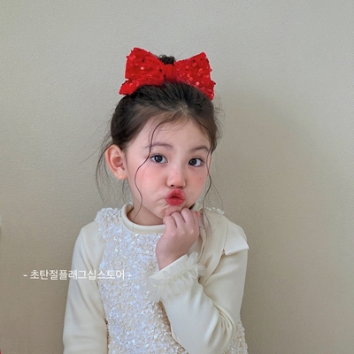 圣诞新年红色闪亮大号蝴蝶结儿童