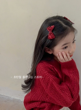 红色亮片丝绒儿童新年蝴蝶结过年发夹韩国小女孩公主头饰女童发饰