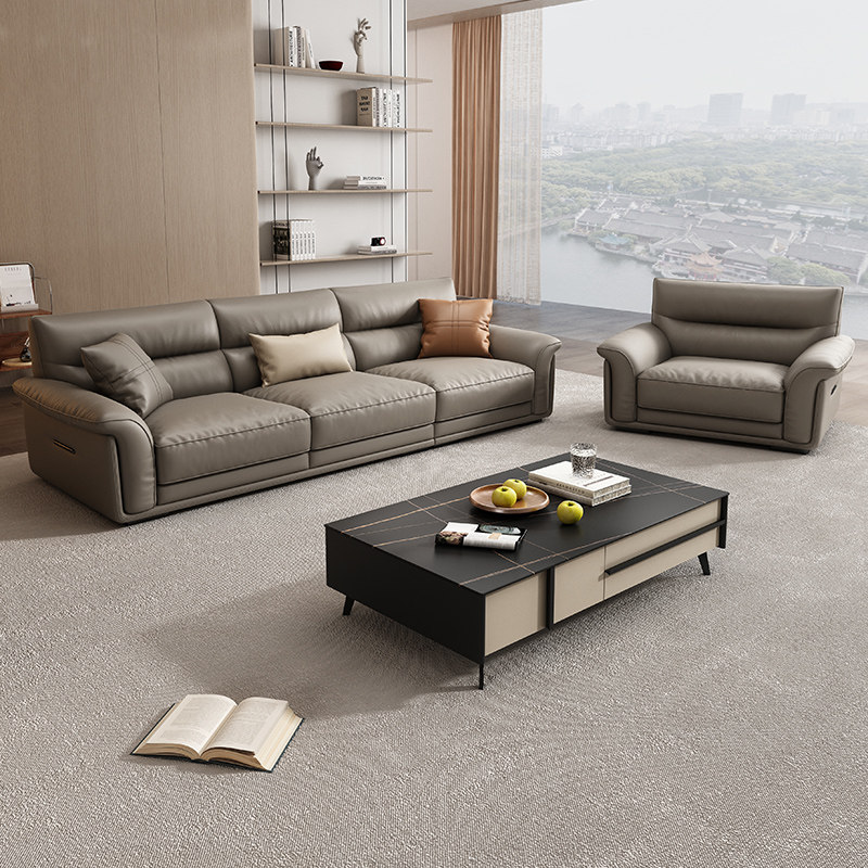 办公室真皮沙发商务会客接待贵宾洽谈休息区三人简约现代茶几组合