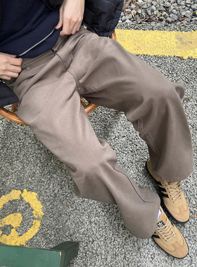 Nick Tian 厚款牛仔裤男秋冬新款休闲半松紧腰直筒裤子宽松长裤