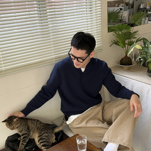 针织衫 老钱风一粒扣亨利领毛衣男秋冬韩系高级感长袖 Tian Nick