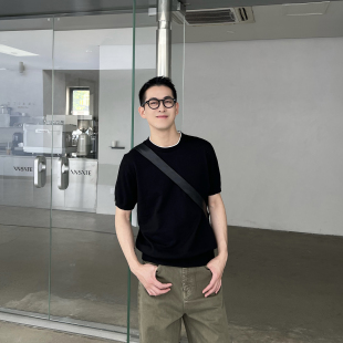 男夏季 老钱风纯色冰丝针织短袖 假两件极简风套头圆领 Tian Nick