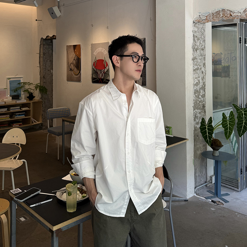 NickTian水洗柔软白色打底衬衫