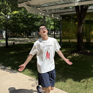 Tian 韩版 水果印花短袖 新款 小众设计简约宽松休闲 T恤男夏季 Nick