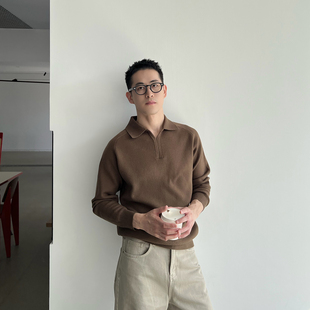 Tian 休闲风长袖 春季 男新款 毛衣 极简风纯色翻领老钱风针织衫 Nick