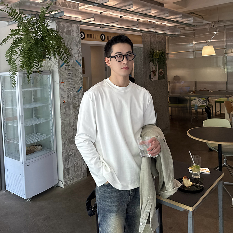 NickTian纯色白T长袖打底衫
