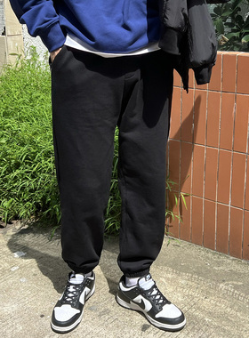 nick tian 黑色休闲秋冬卫裤男加绒宽松百搭日系加厚束脚裤运动裤