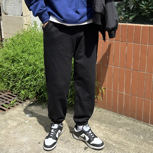 运动裤 nick 男加绒宽松百搭日系加厚束脚裤 黑色休闲秋冬卫裤 tian