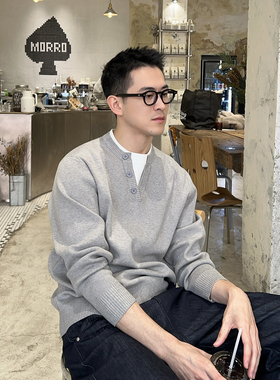 Nick Tian 早春老钱风假两件长袖针织衫男新款休闲风毛衣内搭上衣