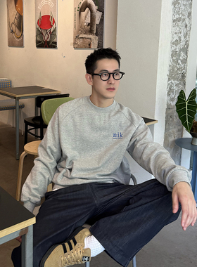Nick Tian 极简刺绣字母圆领卫衣男秋冬新款韩版简约宽松休闲百搭