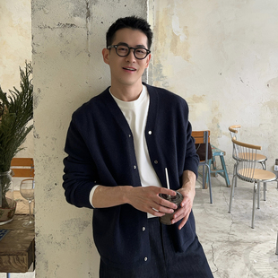 男新款 Nick 针织开衫 早春纯色老钱风长袖 宽松V领休闲外套 Tian