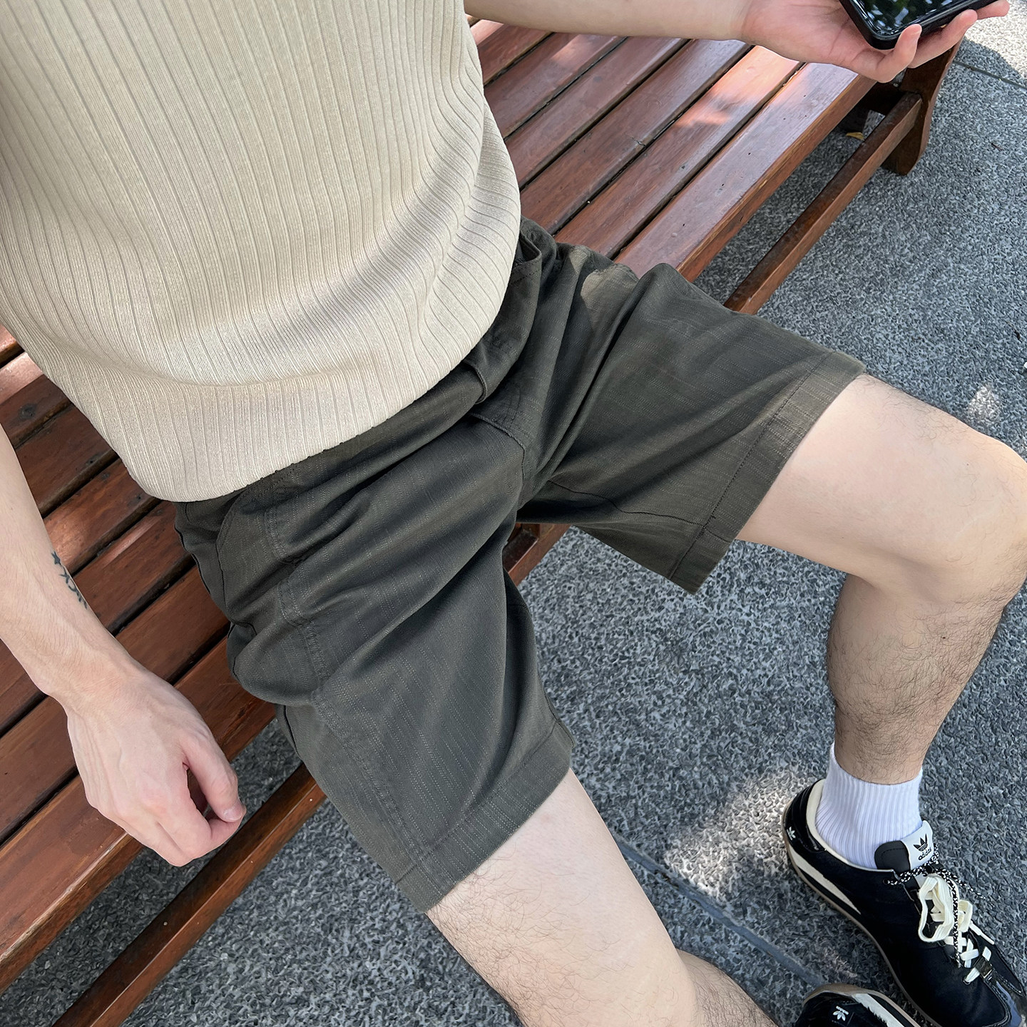 Nick Tian 高级感极简风纯色牛仔短裤男士夏季新款直筒宽松休闲裤