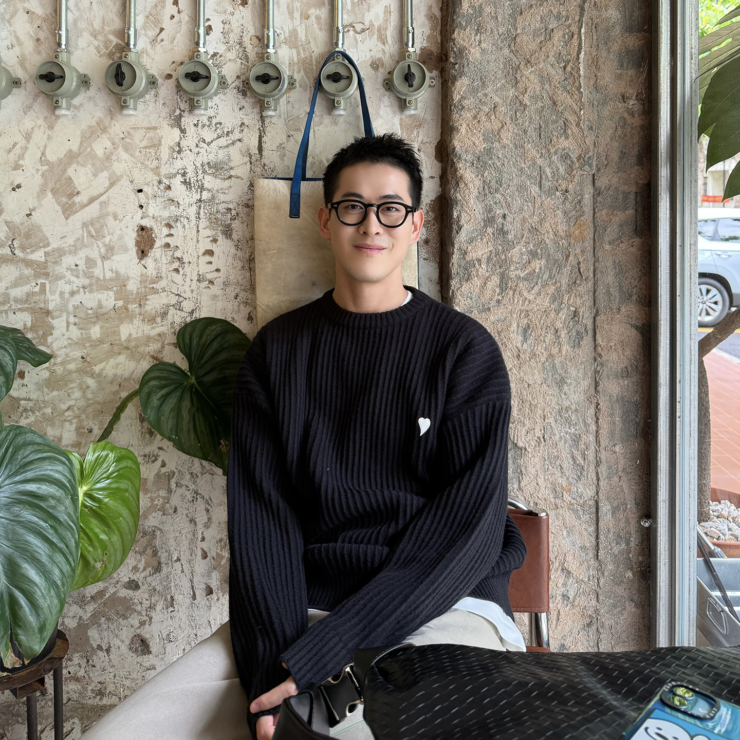 NickTian肌理感条纹爱心毛衣