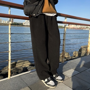 tian 宽松流行长裤 秋冬新款 男款 黑色加绒加厚直筒休闲裤 nick