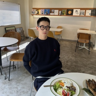 藏青色红色R刺绣肌理感毛衣男款 秋冬新款 宽松休闲上衣 tian nick