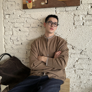 新款 Nick 外套男秋季 假两件格子拼接针织毛衣衬衫 老钱风休闲 Tian