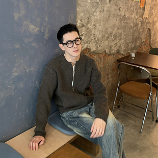 男秋冬休闲韩版 老钱风高级感亨利领针织开衫 百搭毛衣 Tian Nick