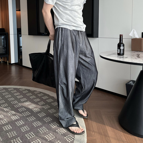 Nick Tian 松紧腰慵懒阔腿休闲裤男夏季新款薄款防晒裤宽松长裤子