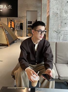 nick tian 秋冬韩系慵懒感假两件加厚毛衣开衫男cleanfit纯色外套