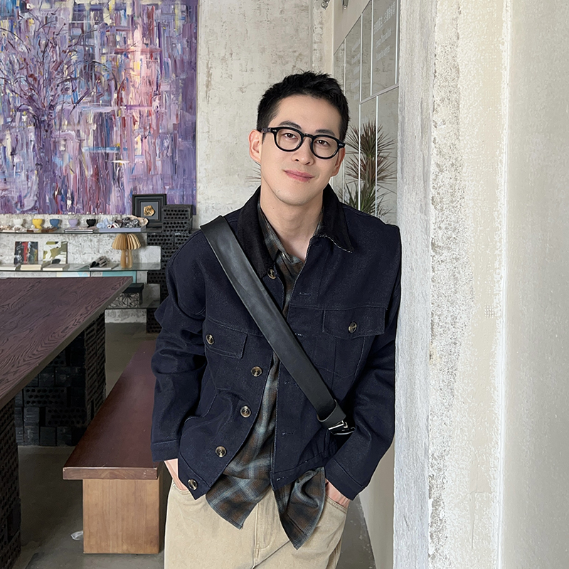 NickTian翻领拼接牛仔外套夹克