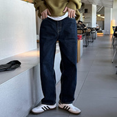 tian 宽松休闲牛仔裤 男秋季 nick 港风复古百搭深蓝色阔腿直筒长裤