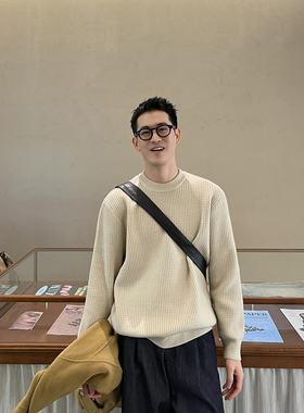 Nick Tian 纯色肌理感设计圆领针织衫男秋冬新款高级感毛衣打底衫