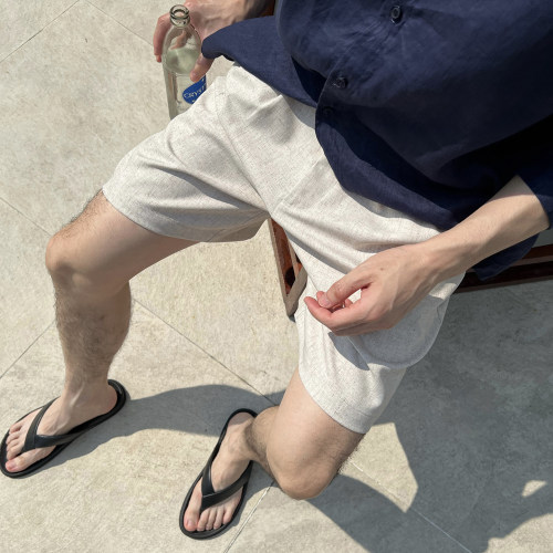 NickTian老钱松紧腰仿亚麻短裤