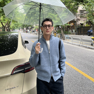 老钱风双拉链针织衫 Nick 男秋冬韩版 立领加厚毛衣开衫 外套 Tian