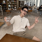 Tian 新款 杏色华夫格老钱风冰丝针织polo衫 夏季 简约休闲 男款 Nick