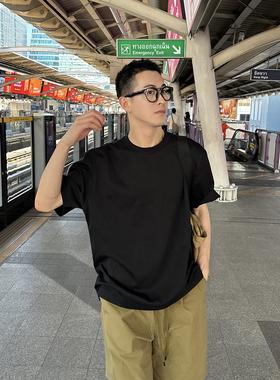 nick tian 美式高街T恤简约黑色百搭夏季短袖男款休闲圆领上衣