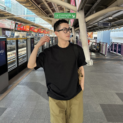 nicktian美式休闲纯色短袖T恤