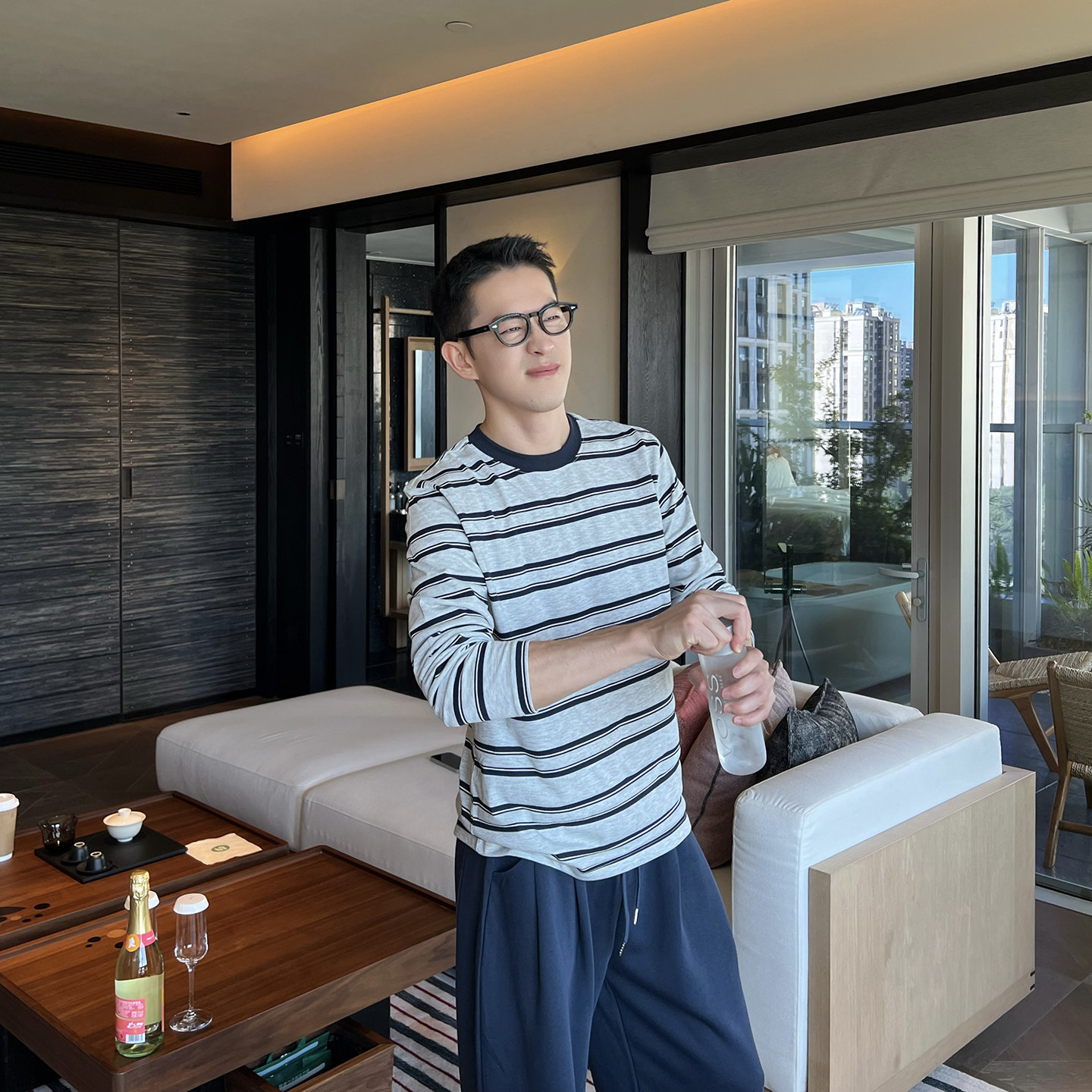 Nick Tian 韩系薄款条纹长袖T恤男秋季新款百搭休闲宽松圆领上衣