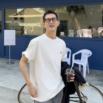 NickTian简约爱心刺绣T恤短袖