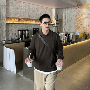 老钱风宽松休闲 翻领polo领柔软纯色亨利领毛衣男秋新款 Nick Tian