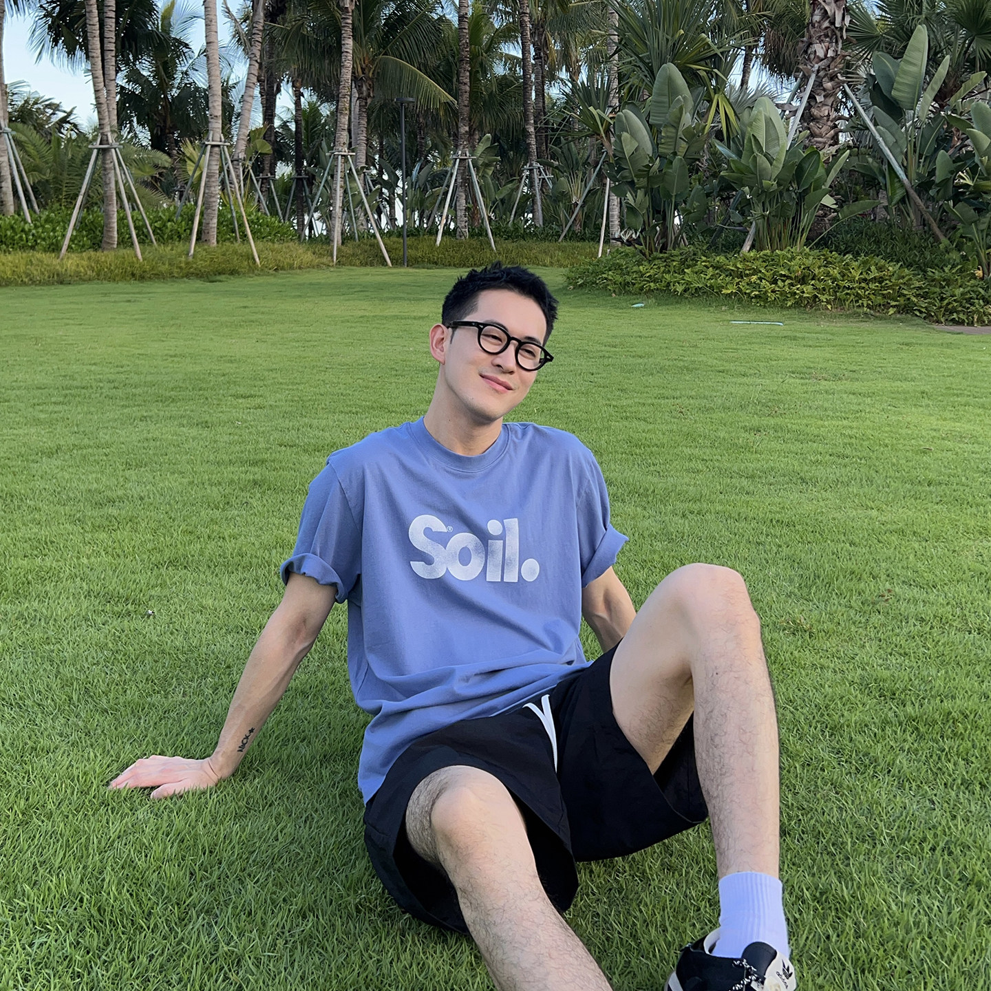 Nick Tian 夏季韩系大字母印花短袖T恤男士新款宽松圆领潮流上衣